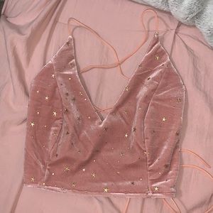 Velvet light pink tie back crop top